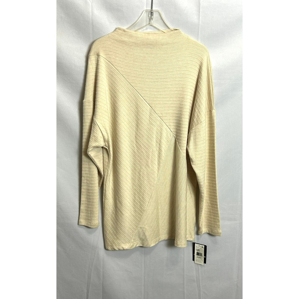 I.N. Studio Womens XL Cream Ribbed Mock Neck Diagonal Seam Tunic Top 0437L01 - Picture 1 of 8